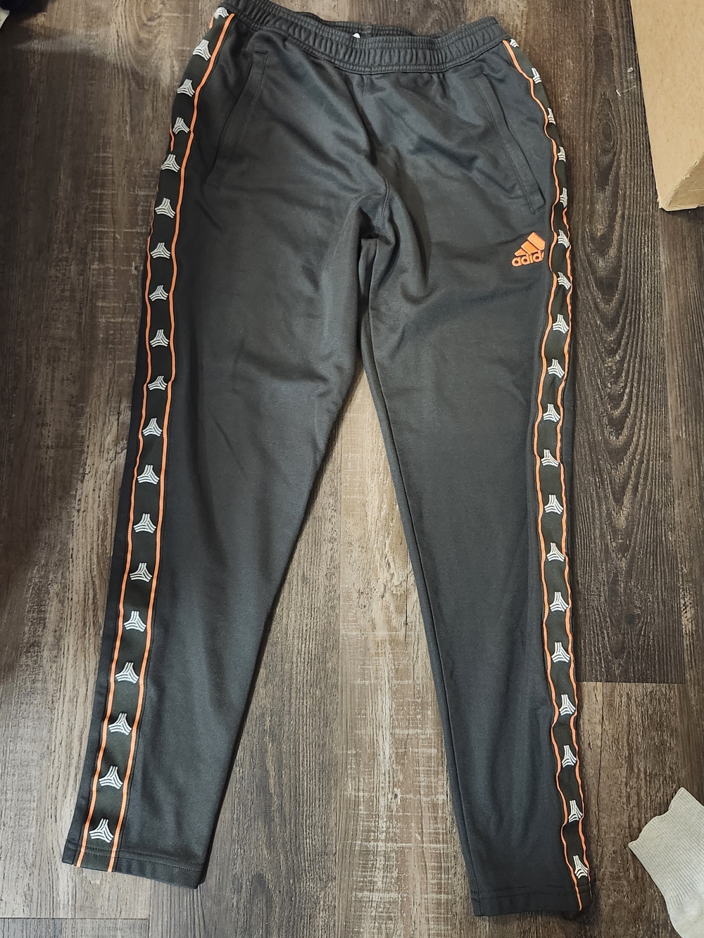 Adidas Mens Gray Track Pants with Orange Trim